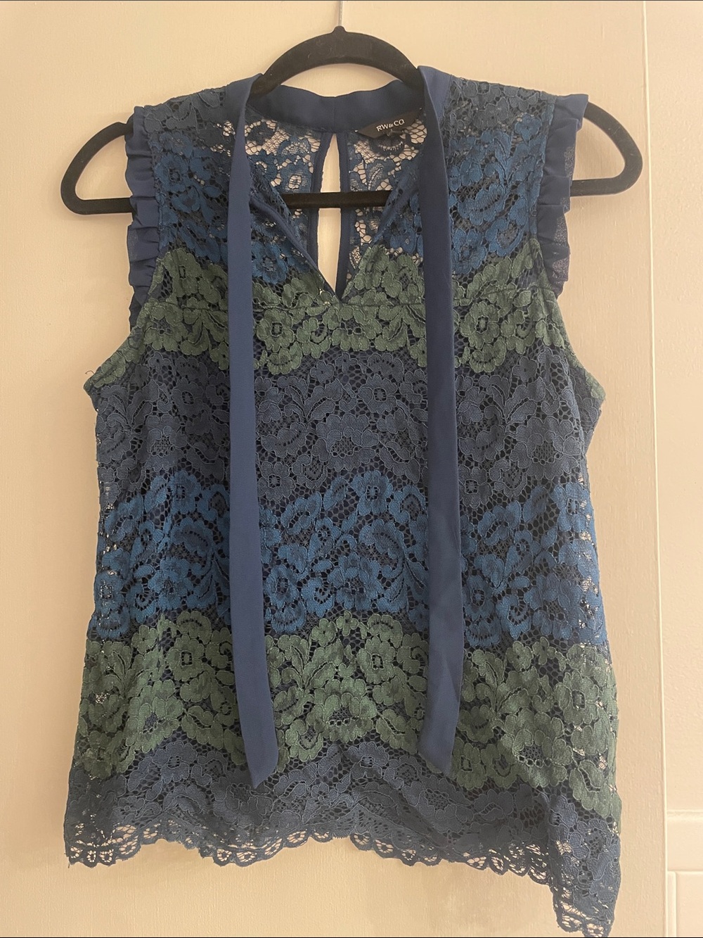 RW&CO. Navy and Olive Lace Tie-Neck Camisole